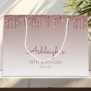 Grand Sac Cadeau Glitter Drip Anniversaire 18 ans Rose Gold