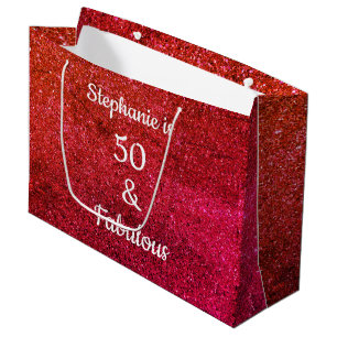 Grand Sac Cadeau Glitterie Rouge coloré 50 Fabuleux Anniversaire Mo