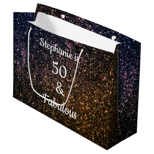 Grand Sac Cadeau Glittery Gold Black 50 Et Fabuleuse fête d'anniver (Devant Angle)