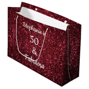 Grand Sac Cadeau Glittery Gold Bourgogne Rouge Fabuleux 50 Annivers