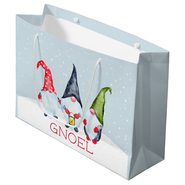Grand Sac Cadeau Gnoel Christmas Gnomes (Devant Angle)