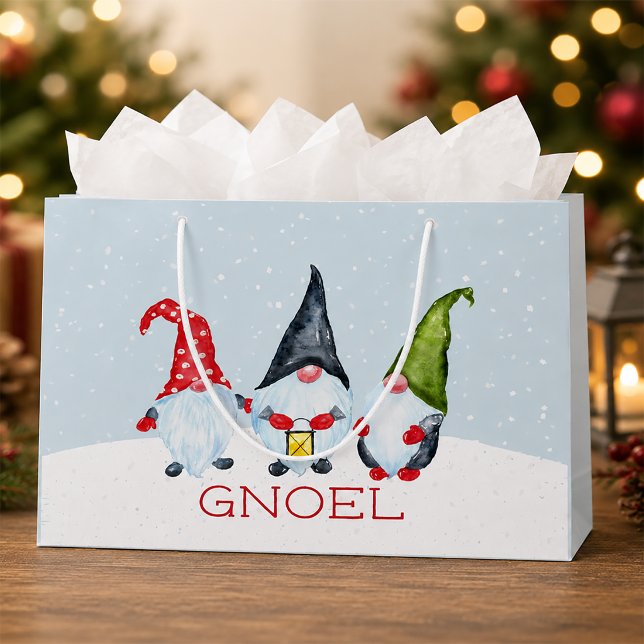 Grand Sac Cadeau Gnoel Lutins de Noël (Whimsical Christmas Gift Bag)