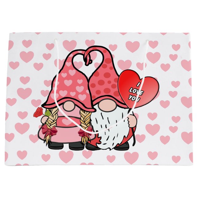 Grand Sac Cadeau Gnome Couple (Devant)