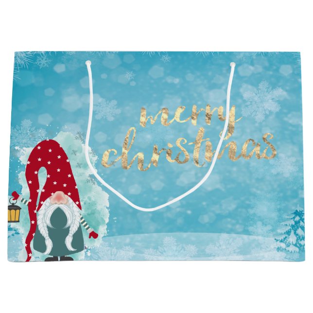 Grand Sac Cadeau Gnome mignonne Snowflakes (Devant)