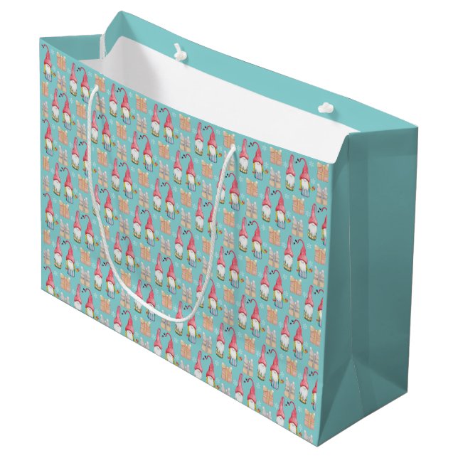 Grand Sac Cadeau Gnome Turquoise moderne en amour (Devant Angle)