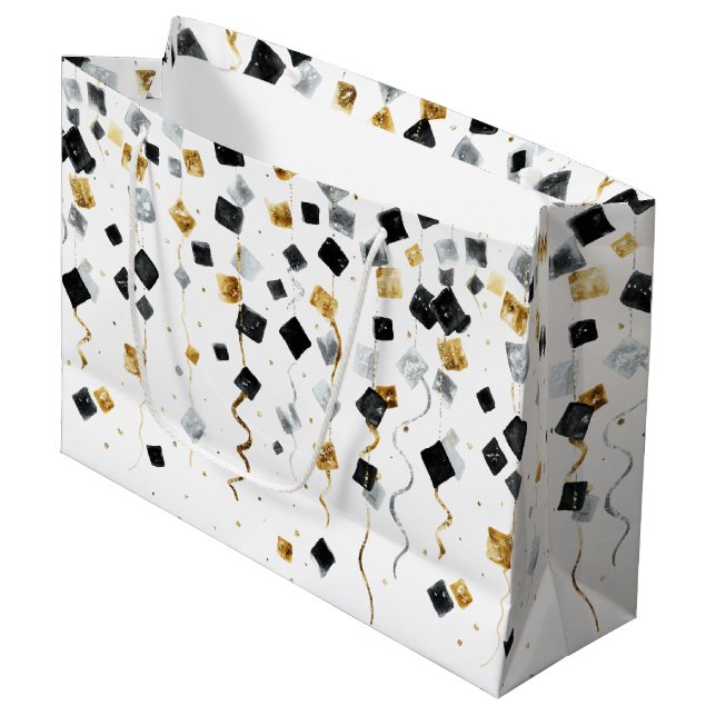 Grand Sac Cadeau Gold Black Glam Confetti Christmas (Devant Angle)