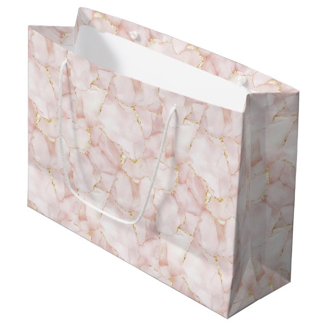 Grand Sac Cadeau Gold Blush Pink Rose Petals Floral Wedding (Devant Angle)