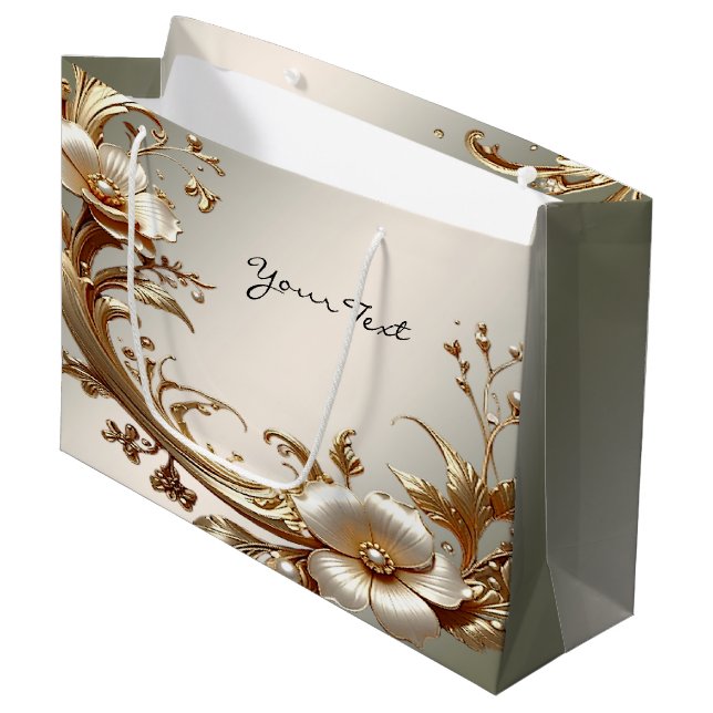 Grand Sac Cadeau Gold Floral Gift Bag (Devant Angle)