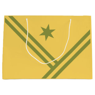 Grand Sac Cadeau Gold Green Diagonal Stripes Star Modern Graphisme