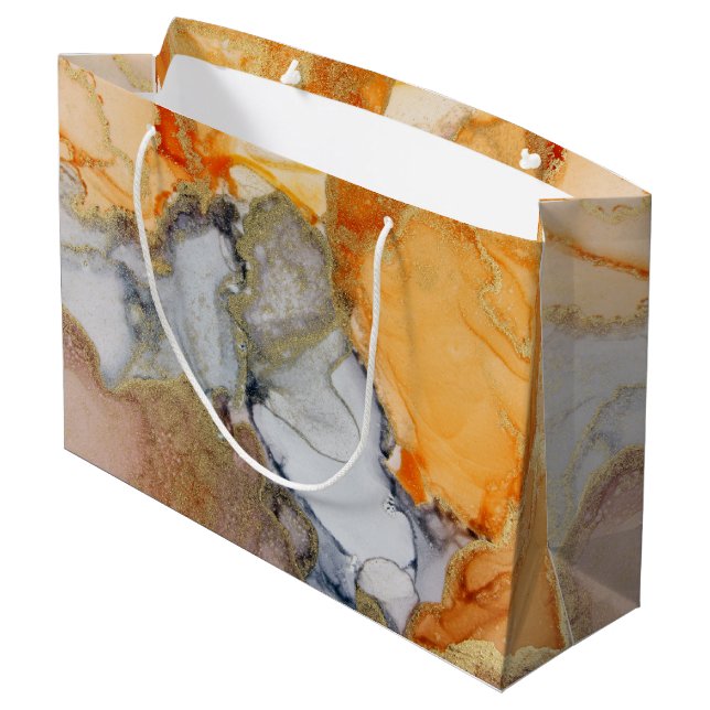 Grand Sac Cadeau Gold Orange Grey Abstrait (Dos Angle)