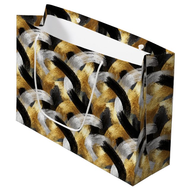 Grand Sac Cadeau Gold Silver Black Christmas Celebration (Devant Angle)