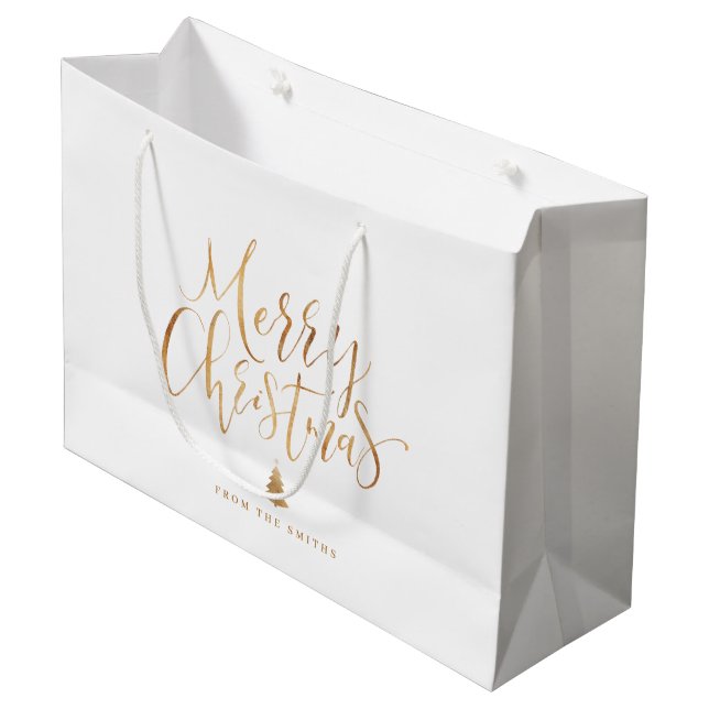 Grand Sac Cadeau Gold Simple Calligraphy Joyeux Noël (Devant Angle)