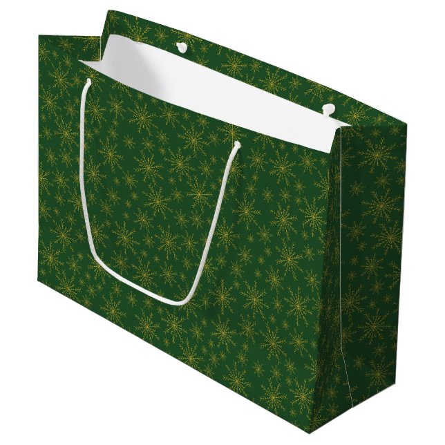 Grand Sac Cadeau Gold Snowflon Holiday (Devant Angle)