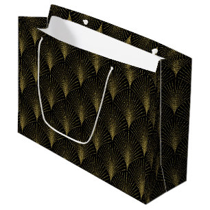 Grand Sac Cadeau Gold sur le Motif Art déco noir
