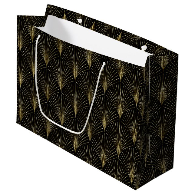 Grand Sac Cadeau Gold sur le Motif Art déco noir (Devant Angle)