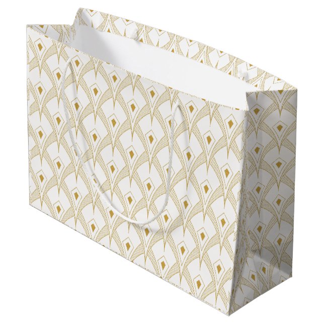 Grand Sac Cadeau Gold & white art-deco seamless pattern 3 (Dos Angle)