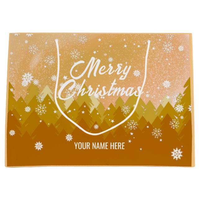 Grand Sac Cadeau Gold White Neige Paisible Forêt Noël Nouvel An (Devant)