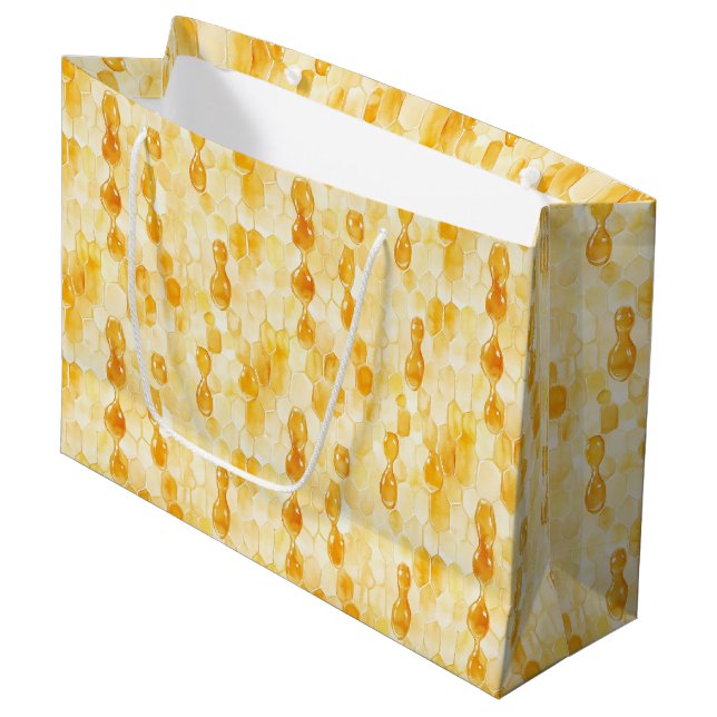 Grand Sac Cadeau Gold Yellow Honey Birthday (Devant Angle)