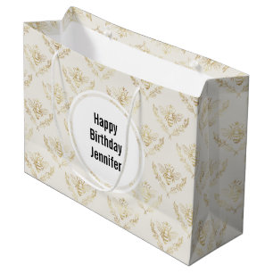 Grand Sac Cadeau Golden Bumble Bee avec un Motif de la Couronne Ann