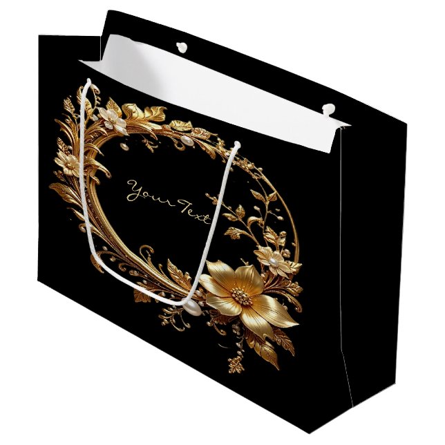 Grand Sac Cadeau Golden Floral Ornate Frame Gift Bag (Devant Angle)