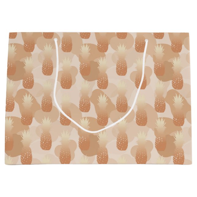 Grand Sac Cadeau Golden Pineapples Pattern Tropical  (Devant)