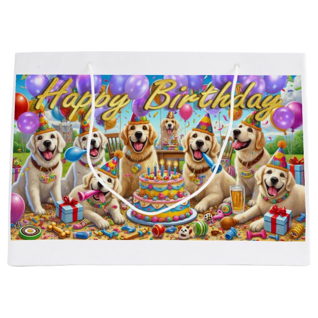 Grand Sac Cadeau Golden Retriever Anniversaire Bassin cadeau Bash (Devant)