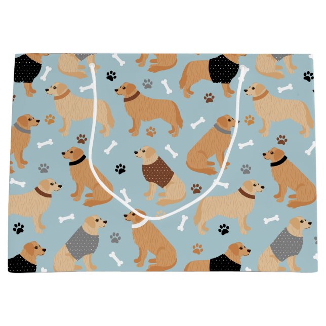Grand Sac Cadeau Golden Retriever Bones and Paws (Devant)