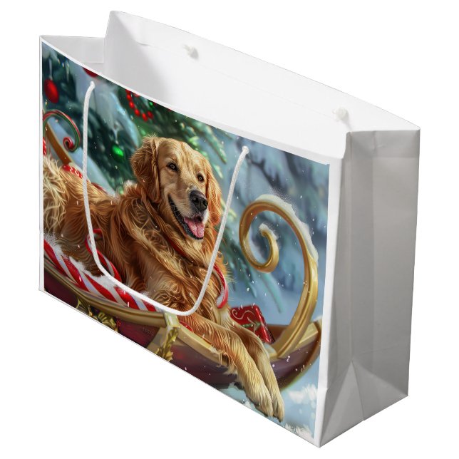 Grand Sac Cadeau Golden Retriever Chien Festif de Noël (Devant Angle)