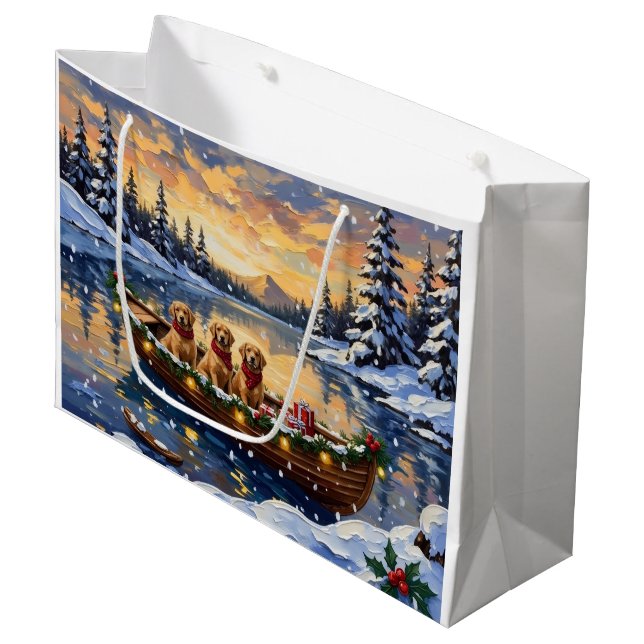 Grand Sac Cadeau Golden Retriever Christmas Boat Holiday (Devant Angle)