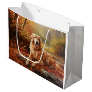 Grand Sac Cadeau Golden Retriever en automne Leaves automne Inspire