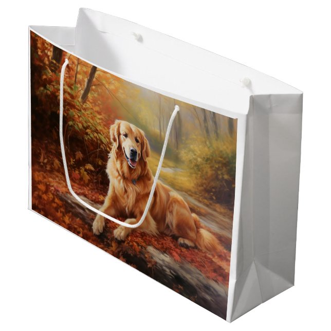 Grand Sac Cadeau Golden Retriever en automne Leaves automne Inspire (Devant Angle)