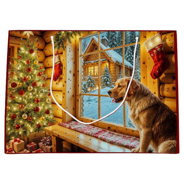 Grand Sac Cadeau Golden Retriever Holiday (Devant)