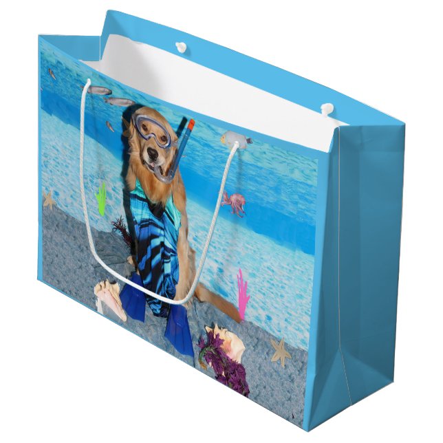 Grand Sac Cadeau Golden retriever Snorkeler (Devant Angle)