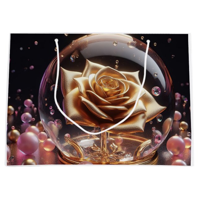 Grand Sac Cadeau Golden rose in a globe (Devant)