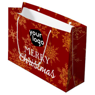 Grand Sac Cadeau Golden Snowflakes Red Joyeux Noël Custom Logo