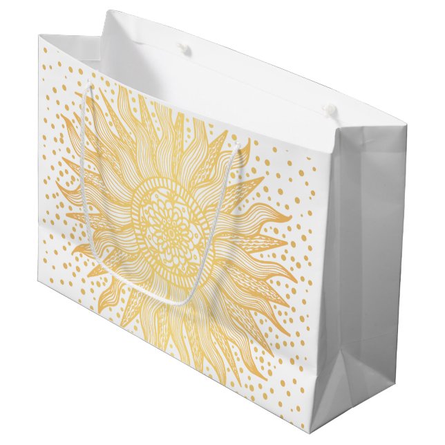 Grand Sac Cadeau Golden Sun Mandala Confetti (Devant Angle)