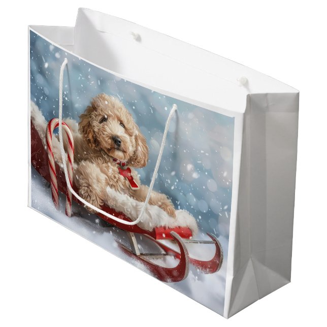 Grand Sac Cadeau Goldendoodle Chien Festif de Noël (Devant Angle)