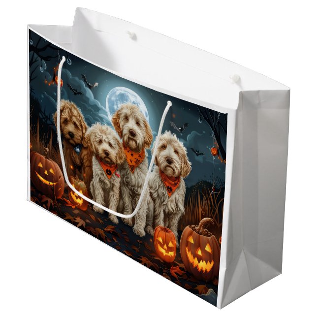 Grand Sac Cadeau Goldendoodle Halloween Éffrayant (Devant Angle)