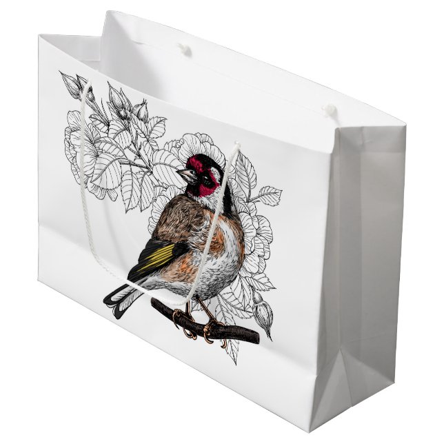Grand Sac Cadeau Goldfinch et rose (Devant Angle)