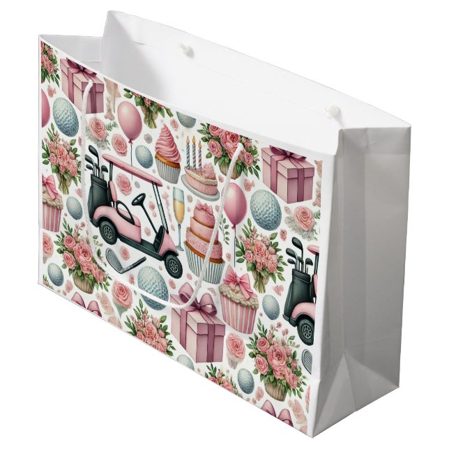 Grand Sac Cadeau Golf Anniversaire de fête rose thème pour femme (Devant Angle)
