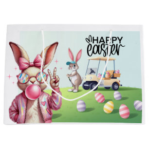 Grand Sac Cadeau Golf Bunny Ribbit Golfer pour Pâques