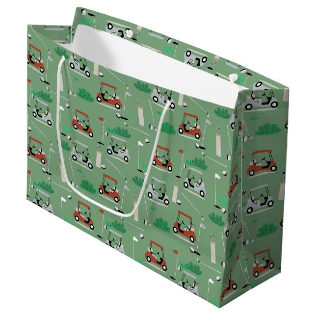Grand Sac Cadeau Golf Carts Moderne Golfer Golf Thème Motif (Devant Angle)