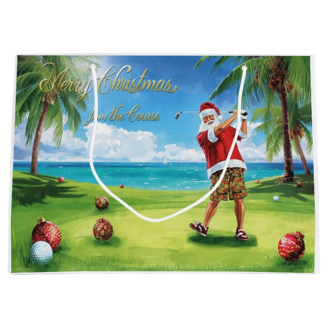 Grand Sac Cadeau Golf Christmas themed with Santa Claus (Devant)