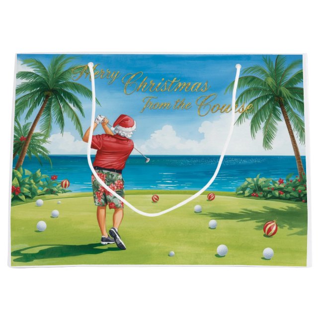Grand Sac Cadeau Golf Christmas themed with Santa Claus golfing  (Devant)