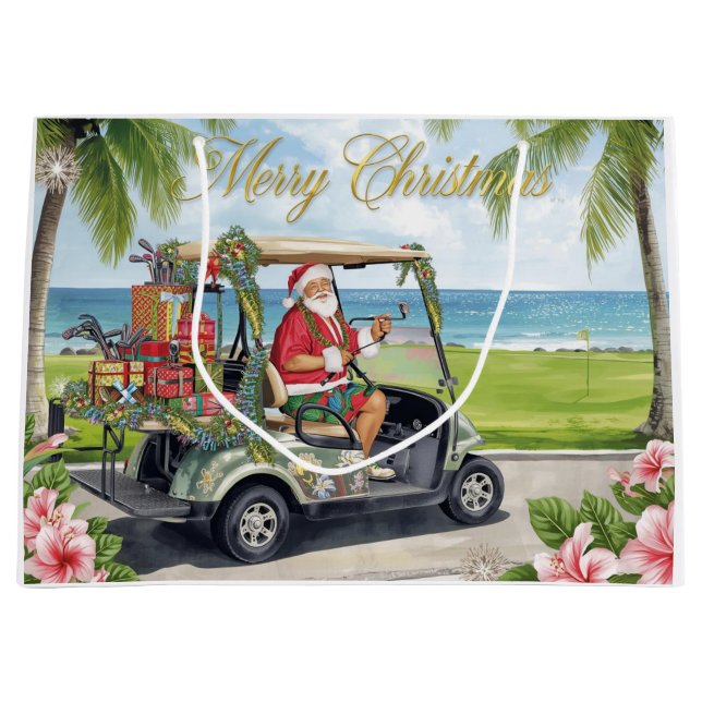 Grand Sac Cadeau Golf Christmas with Santa Claus in Hawaii (Devant)