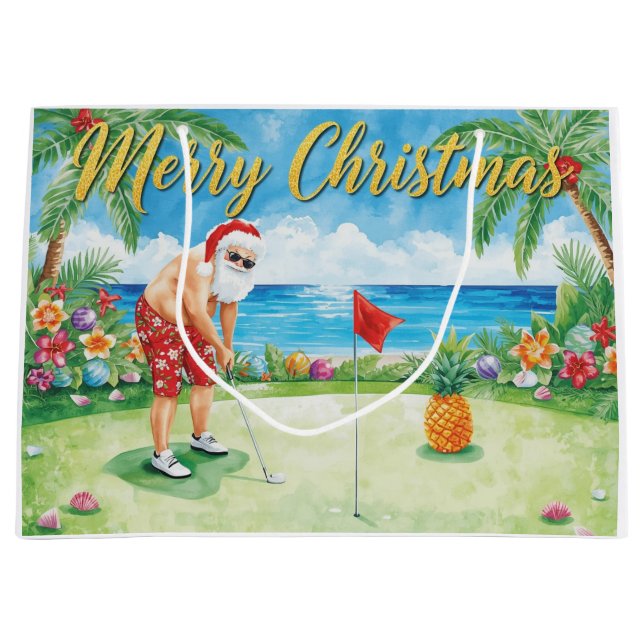 Grand Sac Cadeau Golf Christmas with Santa Claus in Hawaii (Devant)