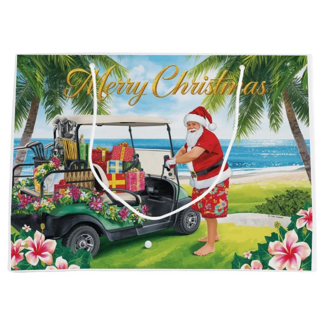 Grand Sac Cadeau Golf Christmas with Santa Claus in Hawaii (Devant)