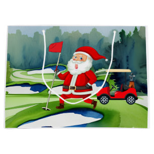Grand Sac Cadeau Golf Noël Santa Claus avec chariot rouge en vert