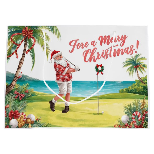 Grand Sac Cadeau Golf Santa Golfer fore a merry christmas (Devant)