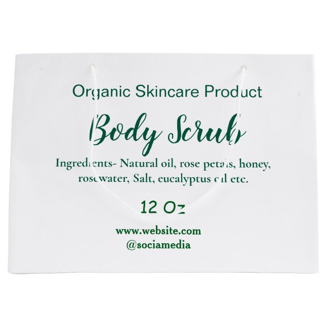 Grand Sac Cadeau gommage corporel naturel vert biologique ajouter u (Devant)